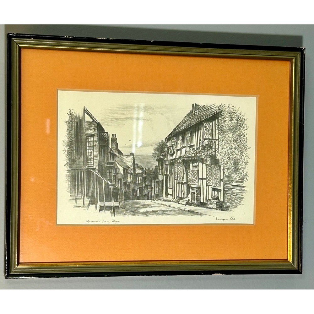 Judges Ltd Mermaid Inn Rye Vintage Framed Sketch Black‎ White British Art London